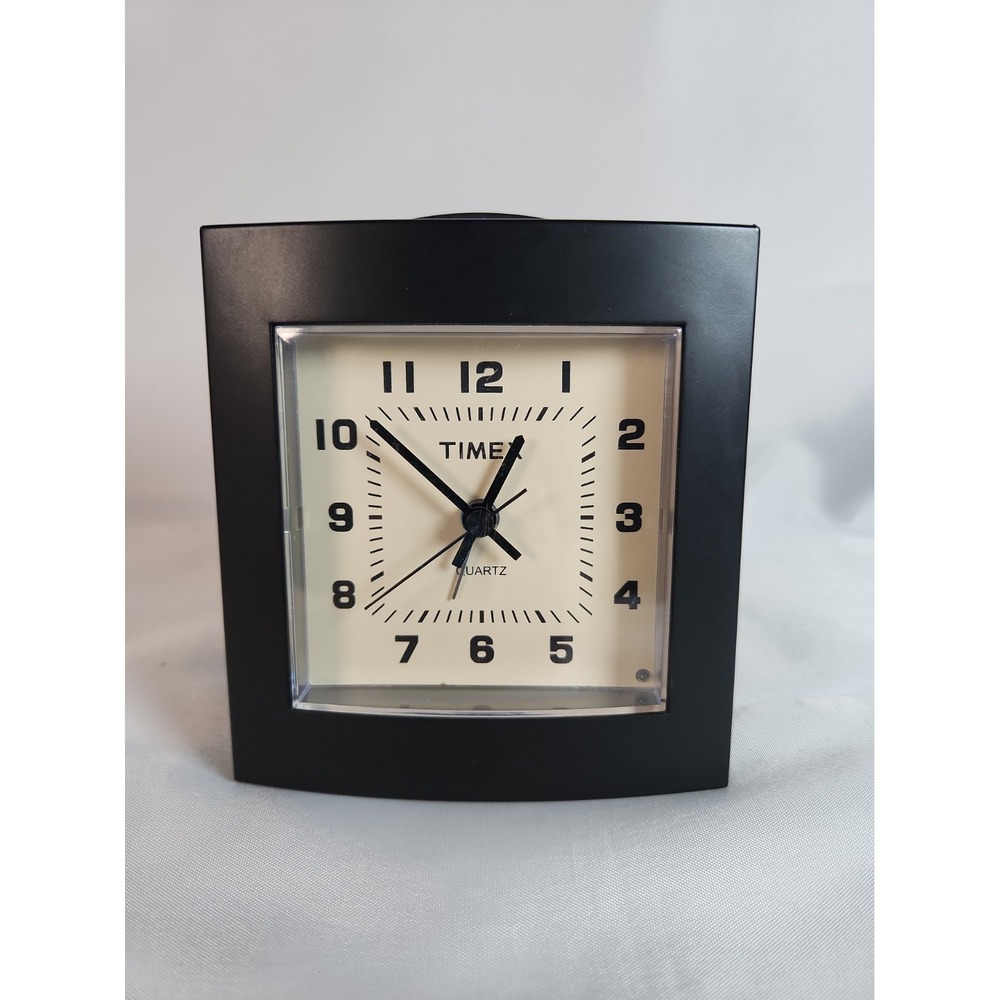 Vintage MCM Timex Easy Reader Black Quartz Alarm Clock W/Snooze AA Battery Works